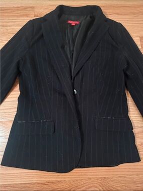 New York & Company Black Pinstripe Single-Button Blazer